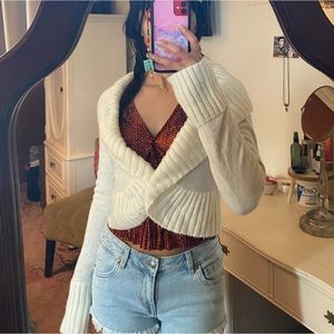 White crop knit sweater